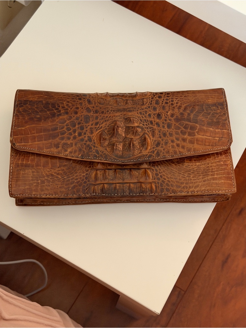 Brown Crocodile Leather Clutch Wallet Vintage
